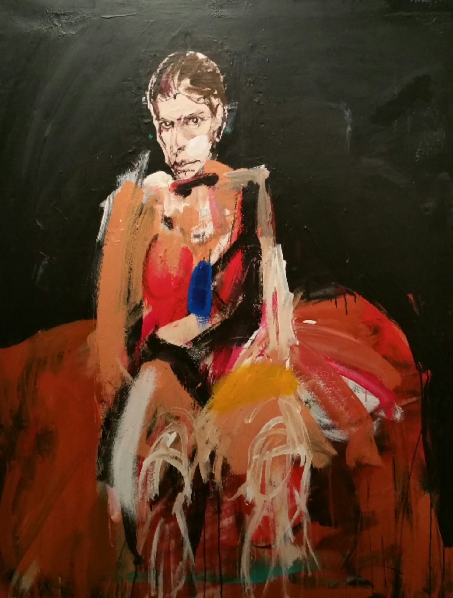 Serge Labégorre - Jeune femme assise sur fond noir 2015 AST 146 x 114 cm